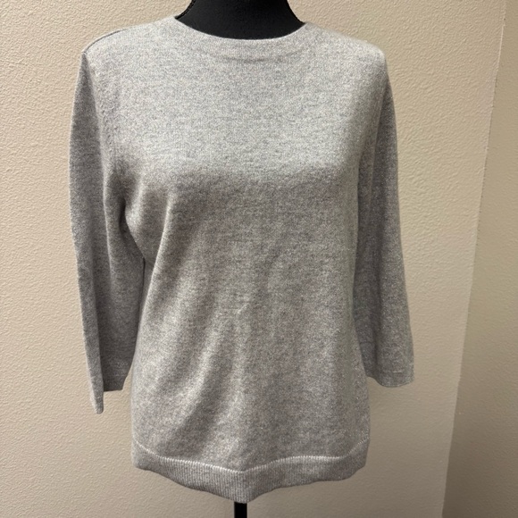 Talbots Petite Cashmere Metallic Gray Sweater LP Soft Luxe Classic Knit Top - Picture 2 of 9
